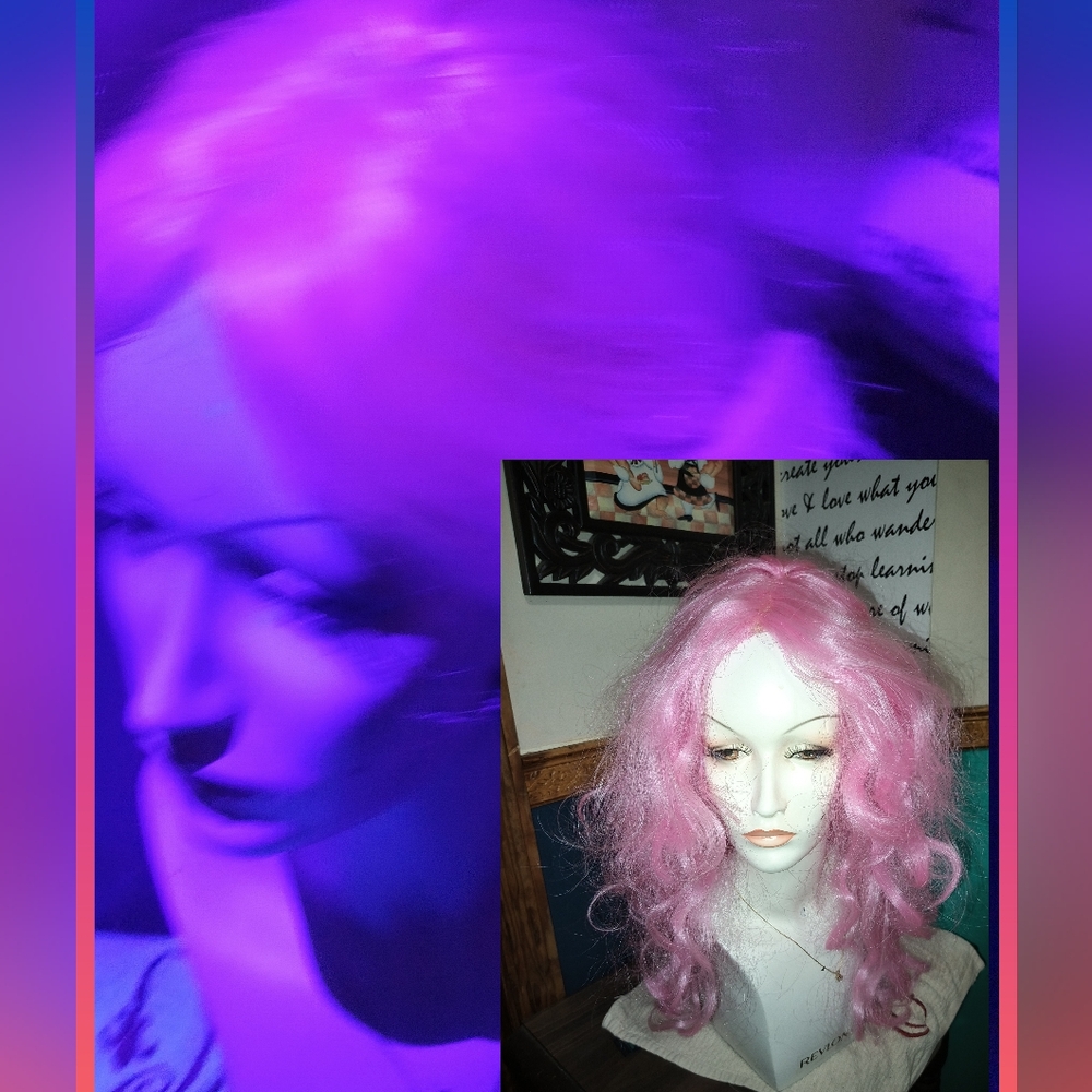 Glow in The Dark Bubble Gum Pink Long Curly Wig